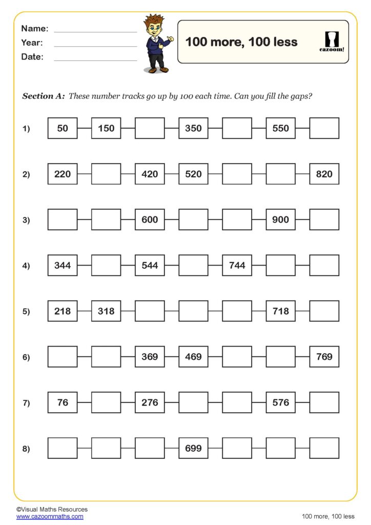 100 More 100 Less Worksheets