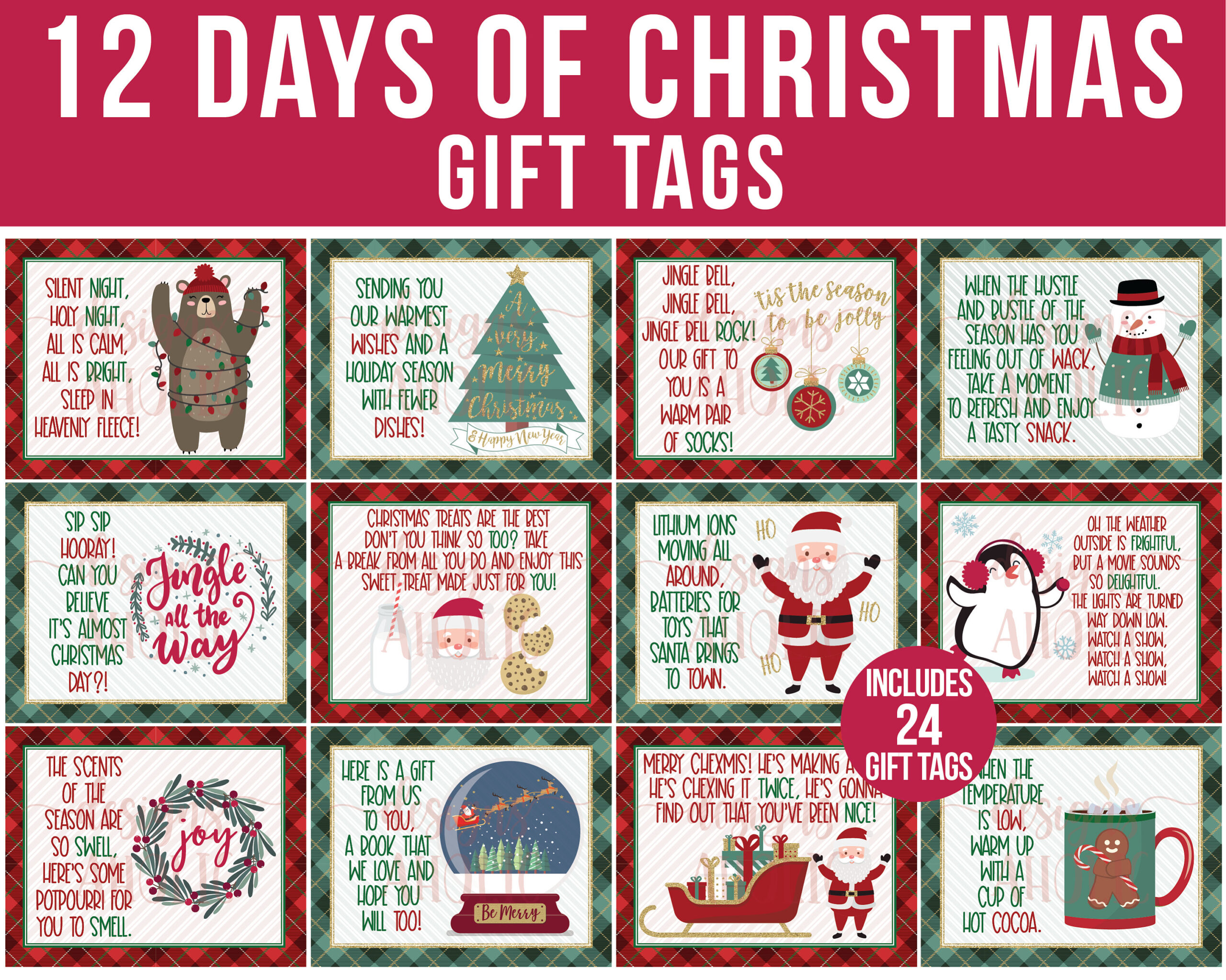 12 Days Of Christmas Tags - 12 Days of Christmas Gift Tags Printable 12 Days of - Etsy UK