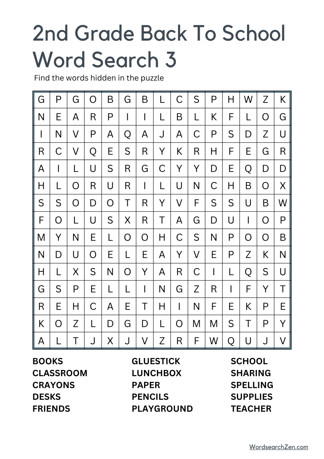 2nd Grade Word Search Printable - 2nd Grade Back To School Word Search Free Printable PDF File ...