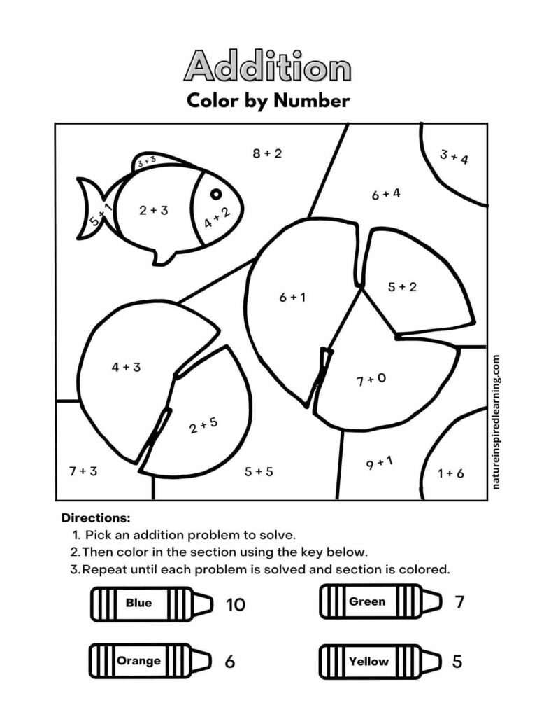 3 Digit Addition Color By Number Worksheet Featuring a Fish Engaging 3 Digit Addition Color By Number worksheet with a fish illustration and addition problems
