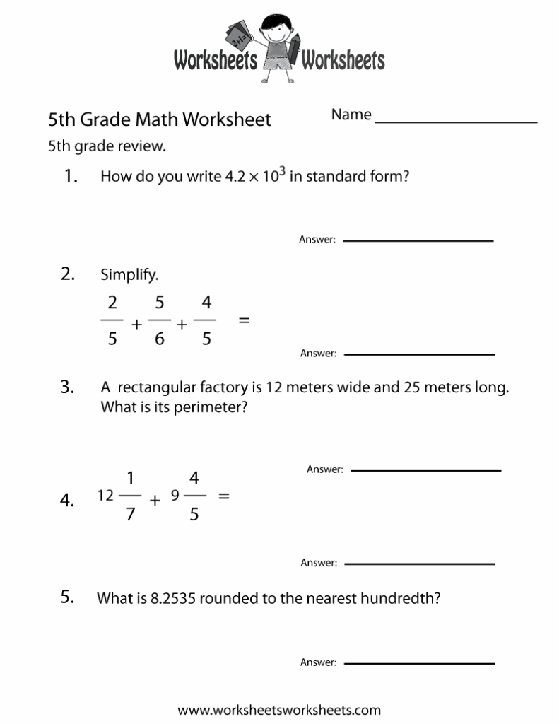 5th Grade Math Review Worksheet - Fifth Grade Math Review Worksheet 7th Grade Math, Review For Final