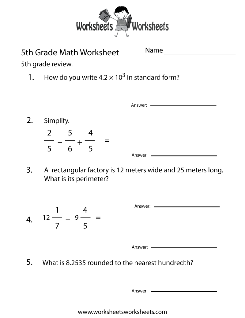 5th Grade Math Review Worksheet - Fifth Grade Math Review Worksheet 7th Grade Math, Review For Final