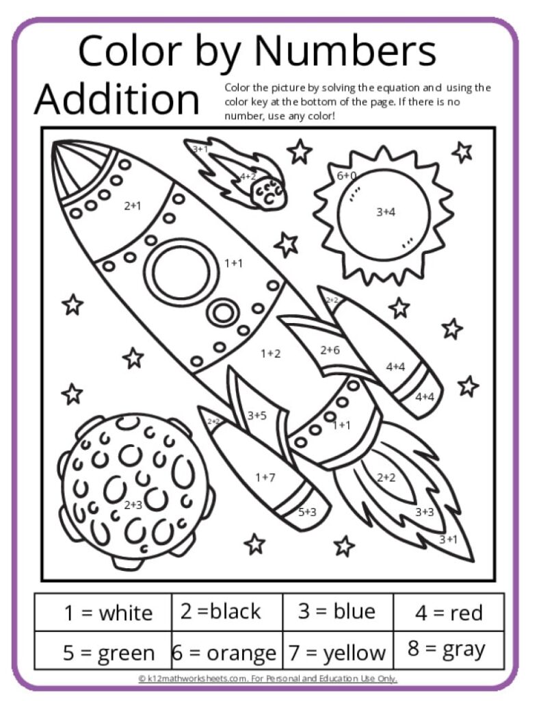 Addition Color By Number Free - Color By Number Addition Printable