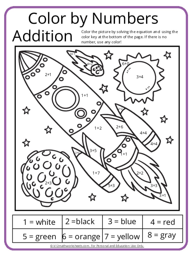 Addition Color By Number Free - Color By Number Addition Printable