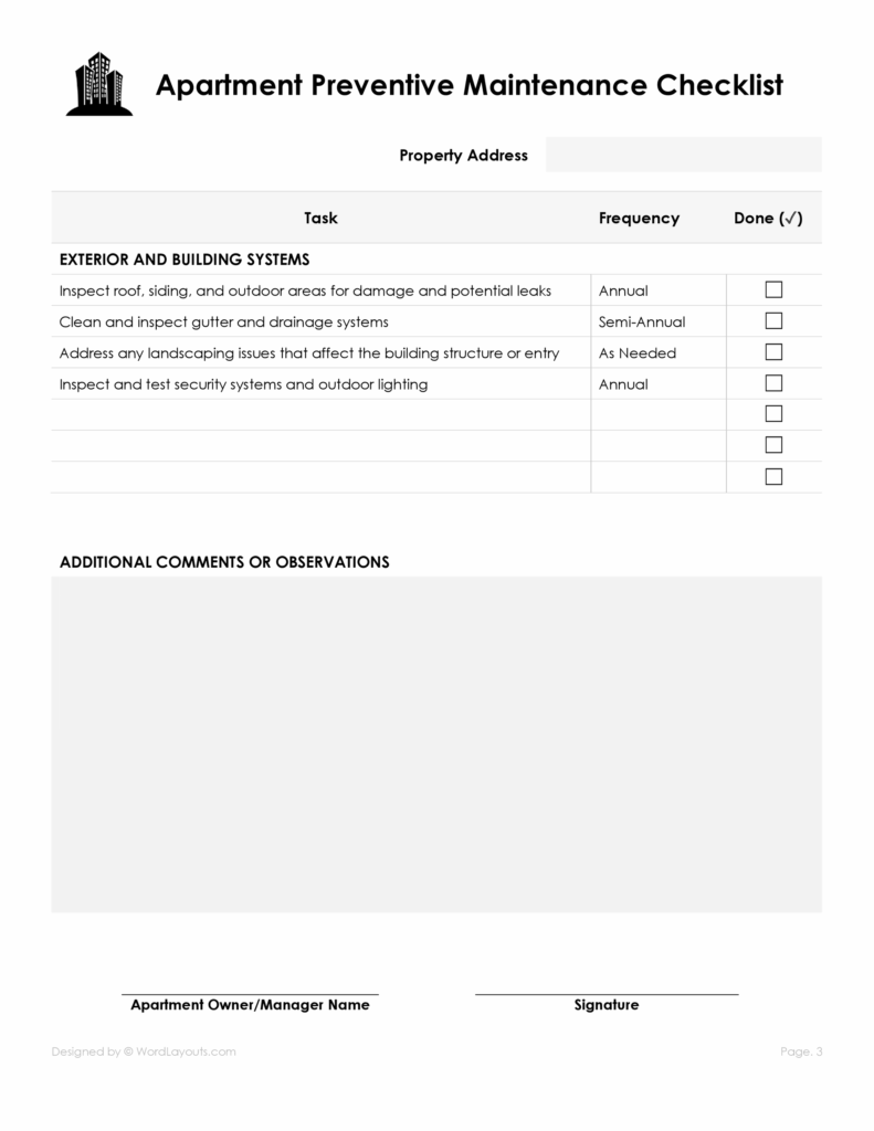 apartment maintenance checklist