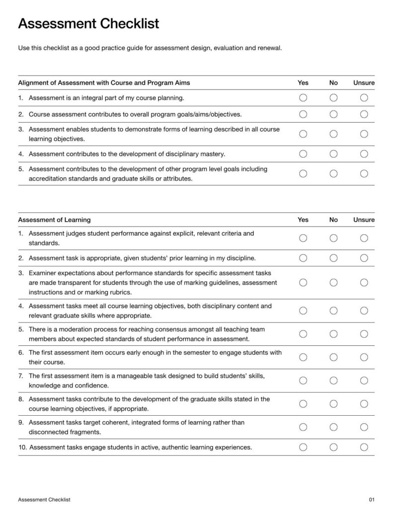 assessment checklist template