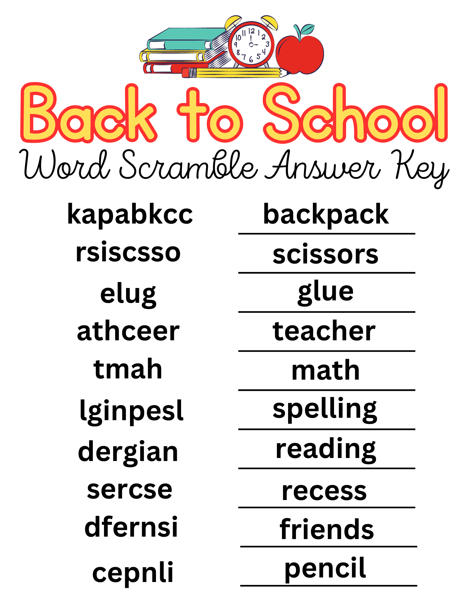 Back To School Word Scramble With Answers - Back to School Word Scramble - Thrifty Mommas Tips
