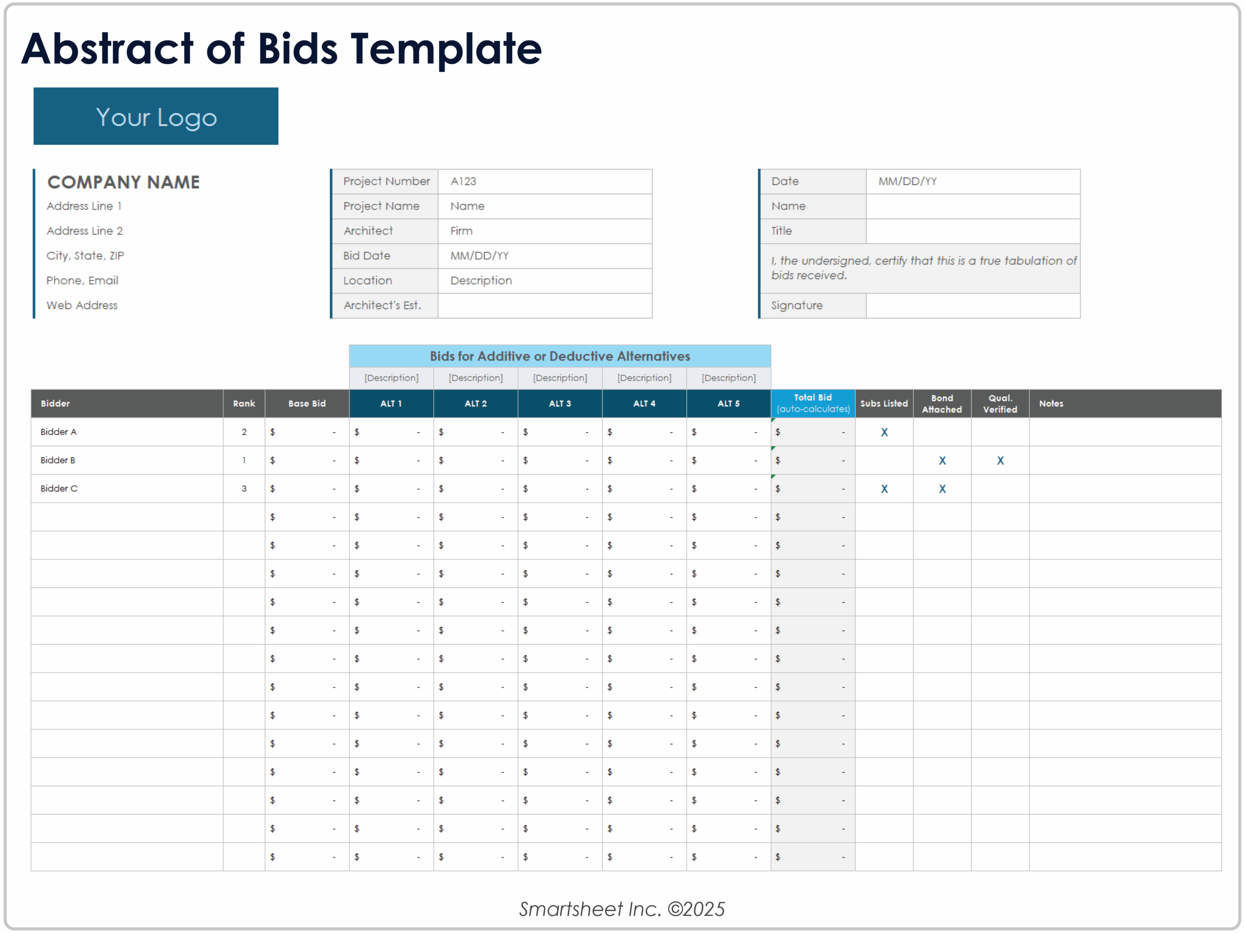 Bid No Bid Checklist Template - construction bid templates and forms