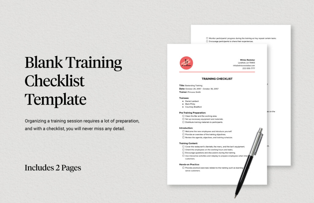 blank training checklist blank training checklist