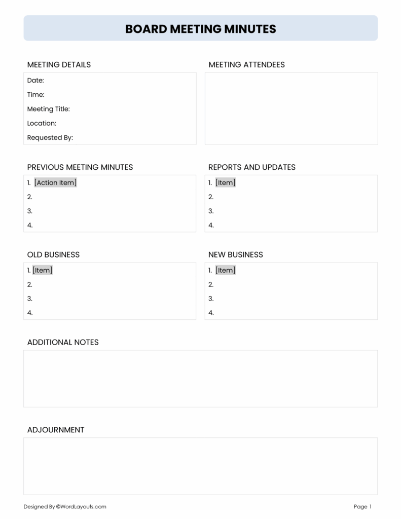 board meeting minutes template board meeting minutes template