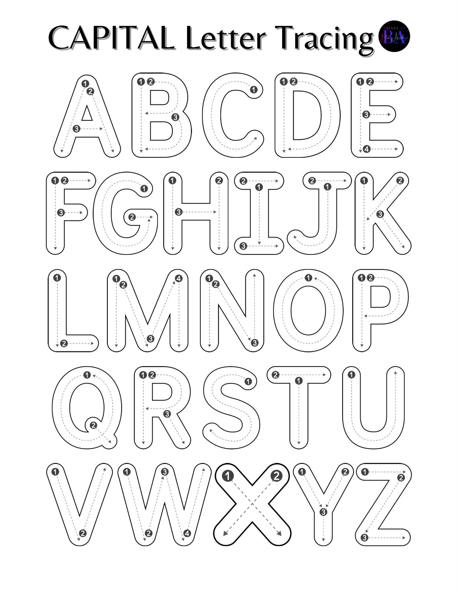 Capital Letters Alphabet Tracing Sheets