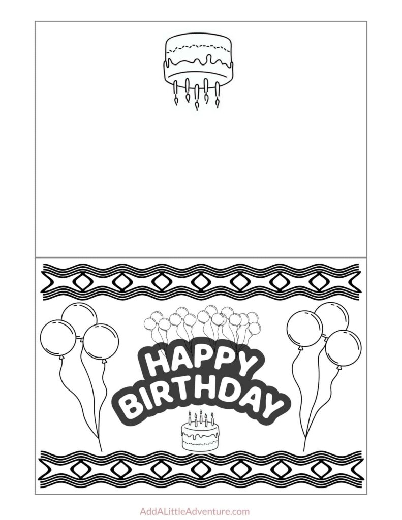 Card Template Printable Foldable Happy Birthday Coloring Card - Foldable Printable Birthday Cards to Color - Add A Little Adventure