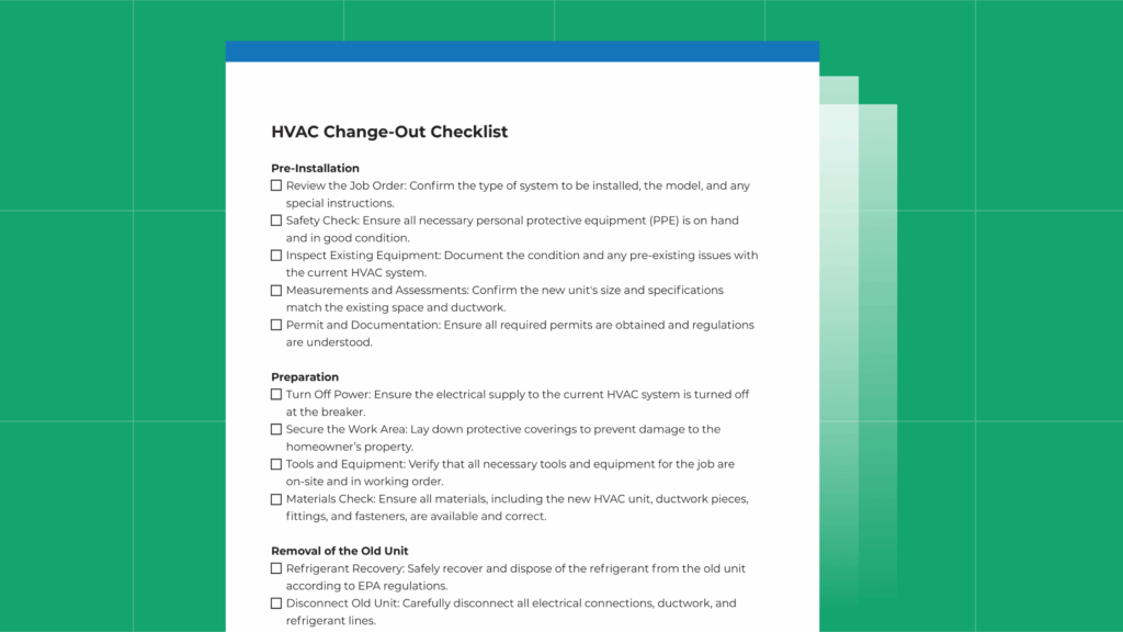 Change Over Check List Tamplete - change out checklist