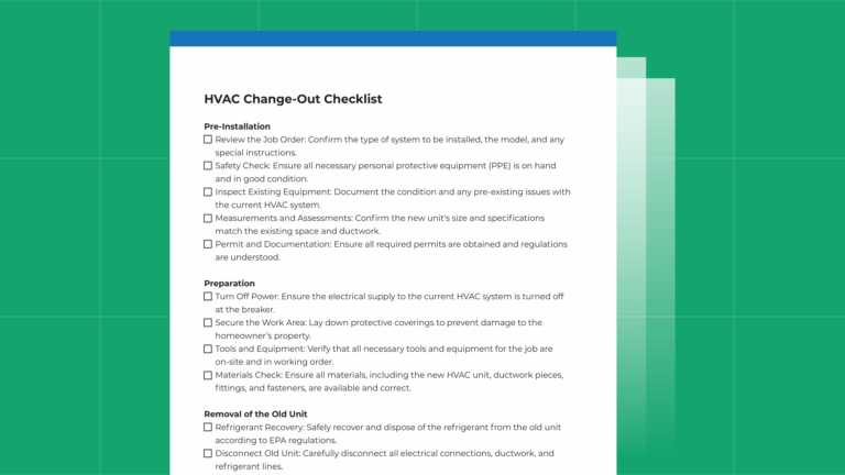 Change Over Check List Tamplete - change out checklist