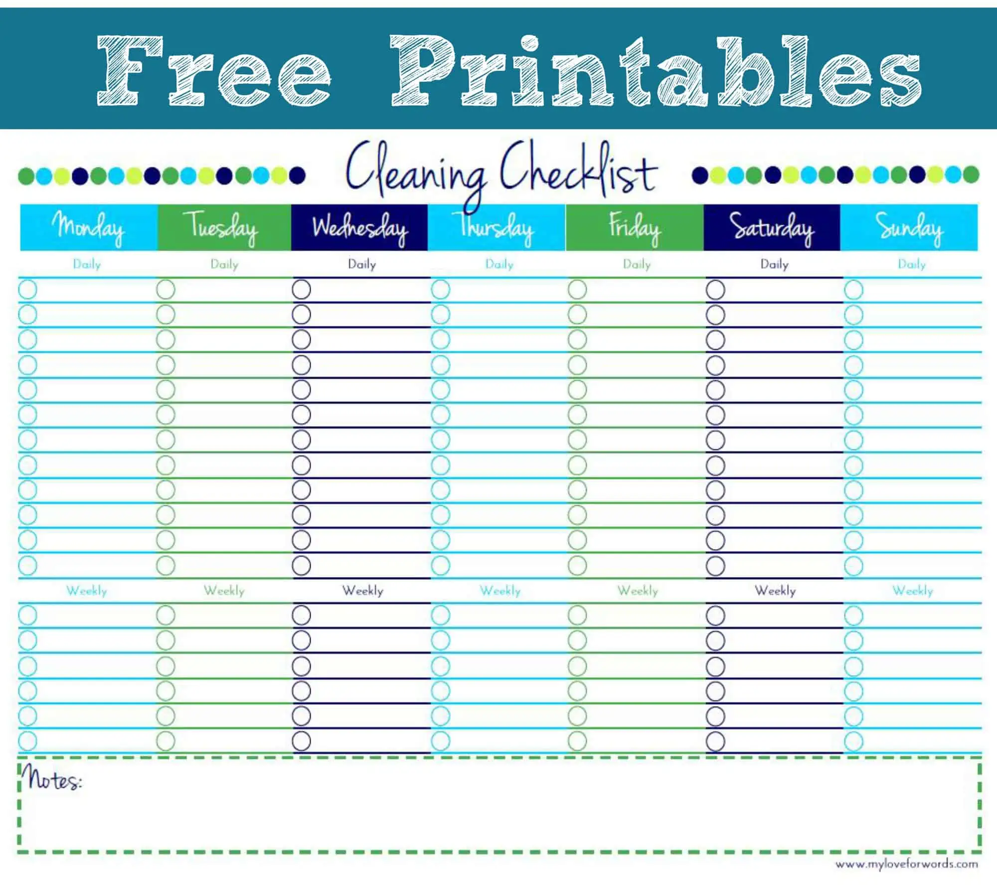 Check Off List Template Free - cleaning checklist printable