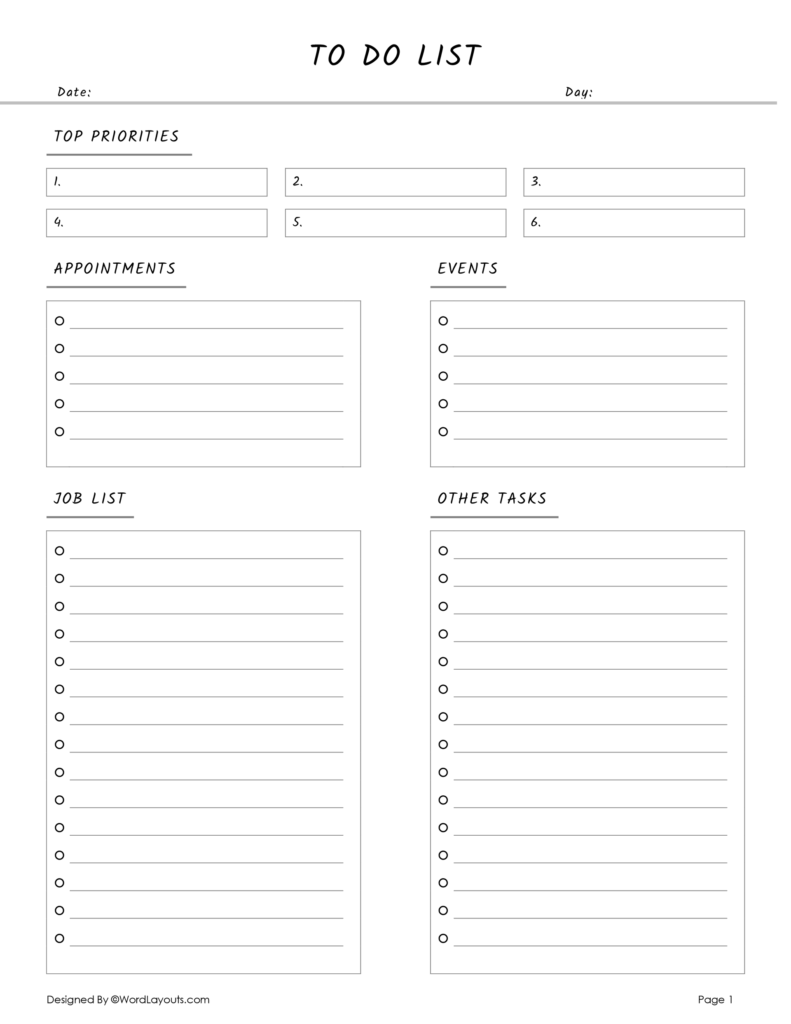 Checklist Easy Templates Four Sections - page
