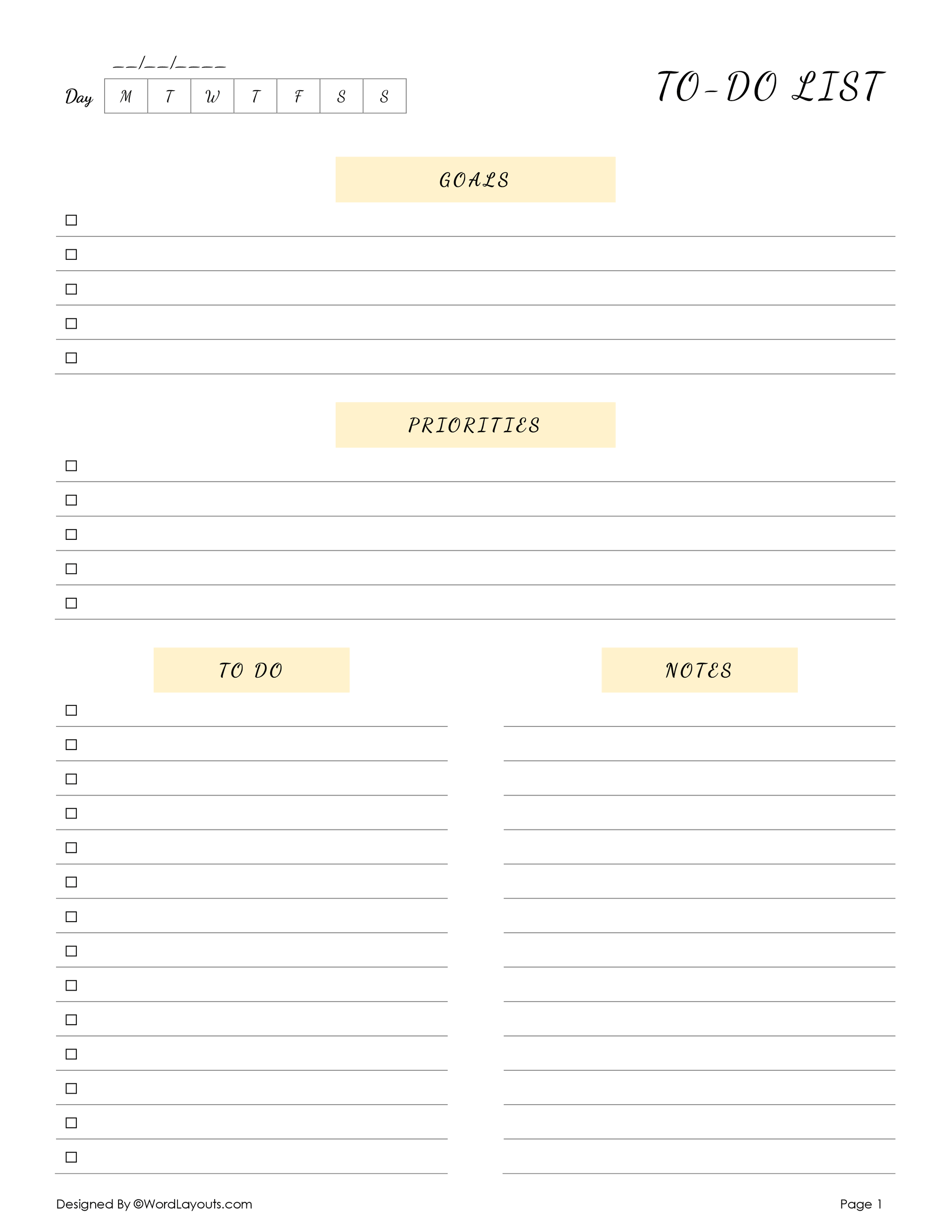 Checklist Easy Templates Four Sections Editable - page