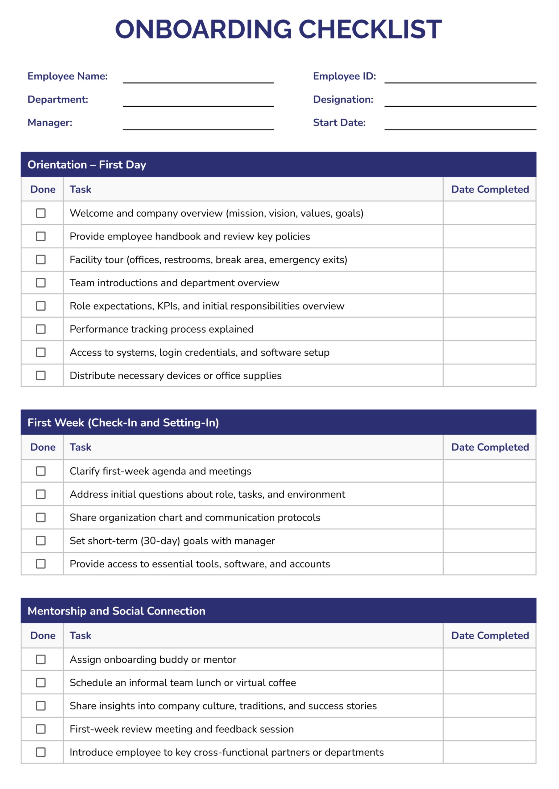 Checklist Easy Templates Sections Editable - onboarding checklist template