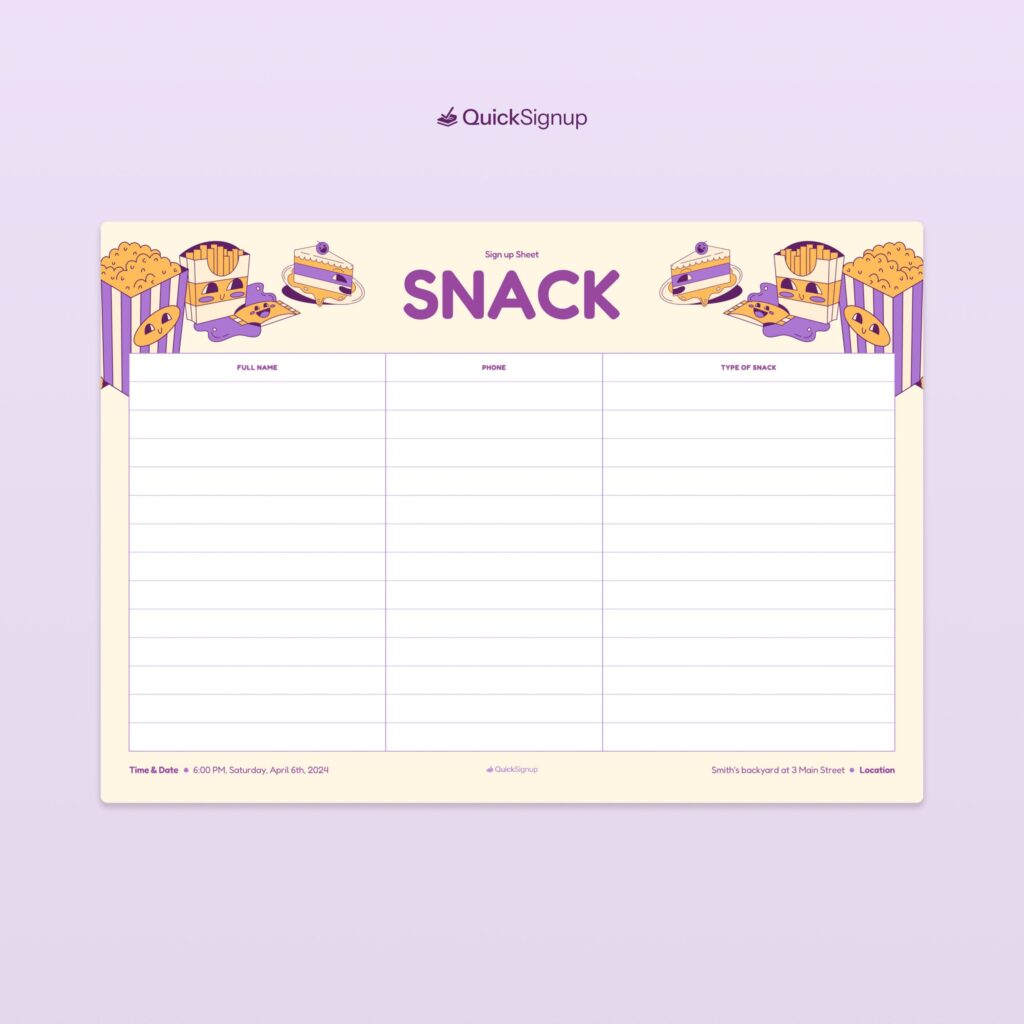 Checklist No Sign Up Free – snack Checklist No Sign Up Free - snack