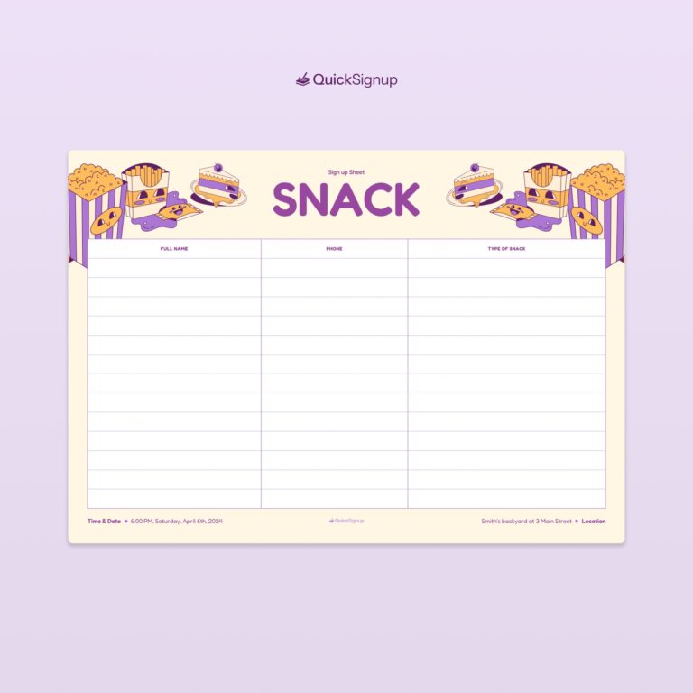 Checklist No Sign Up Free - snack