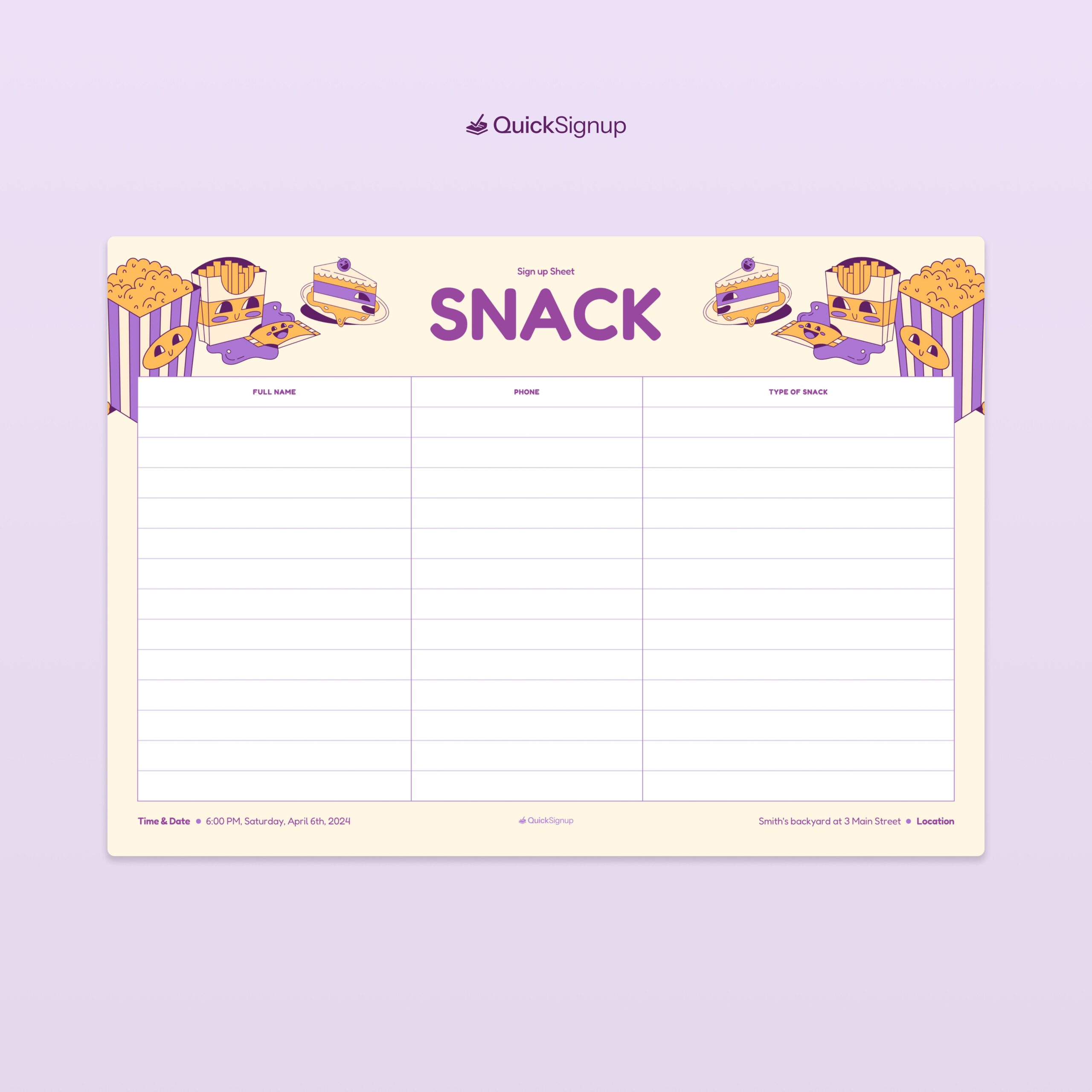 Checklist No Sign Up Free - snack