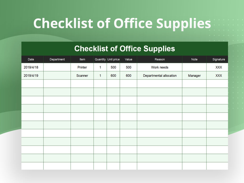 Checklist of Office Supplies xlsx excel c800cf12