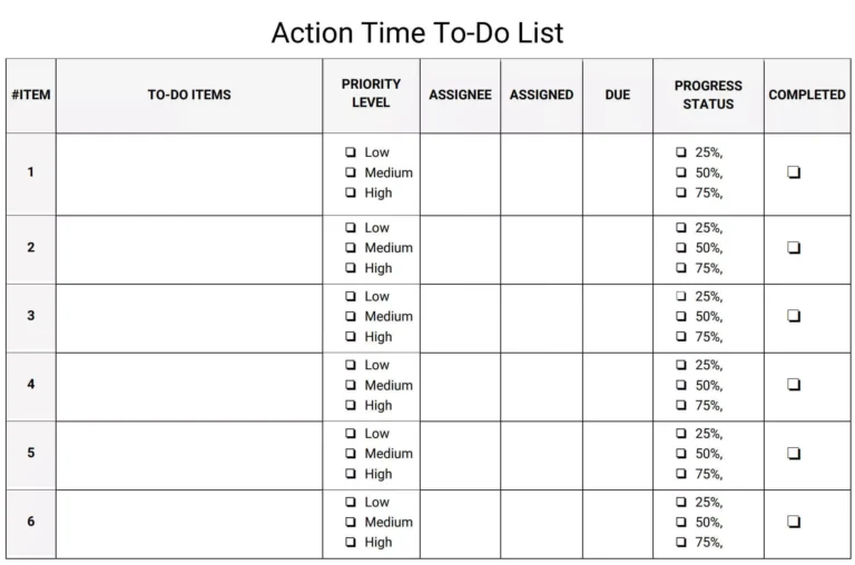 Checklist Template Based On Time - checklist form