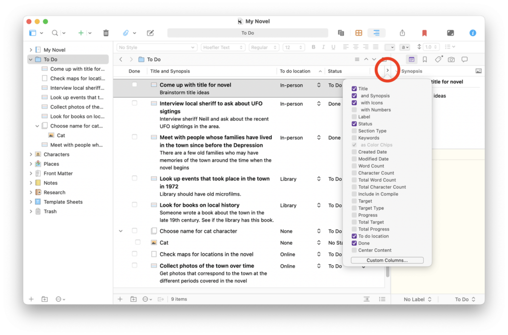Checklist To Do List Three Columns - use scriveners outliner as a to do list for your writing projects