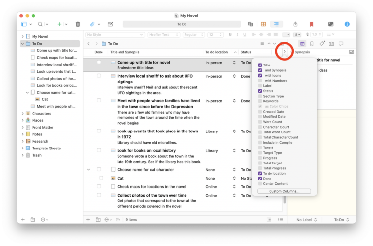 Checklist To Do List Three Columns - use scriveners outliner as a to do list for your writing projects