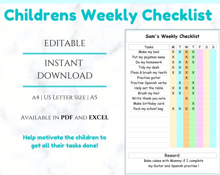 Child To Do List Template - weekly checklist kids colorful