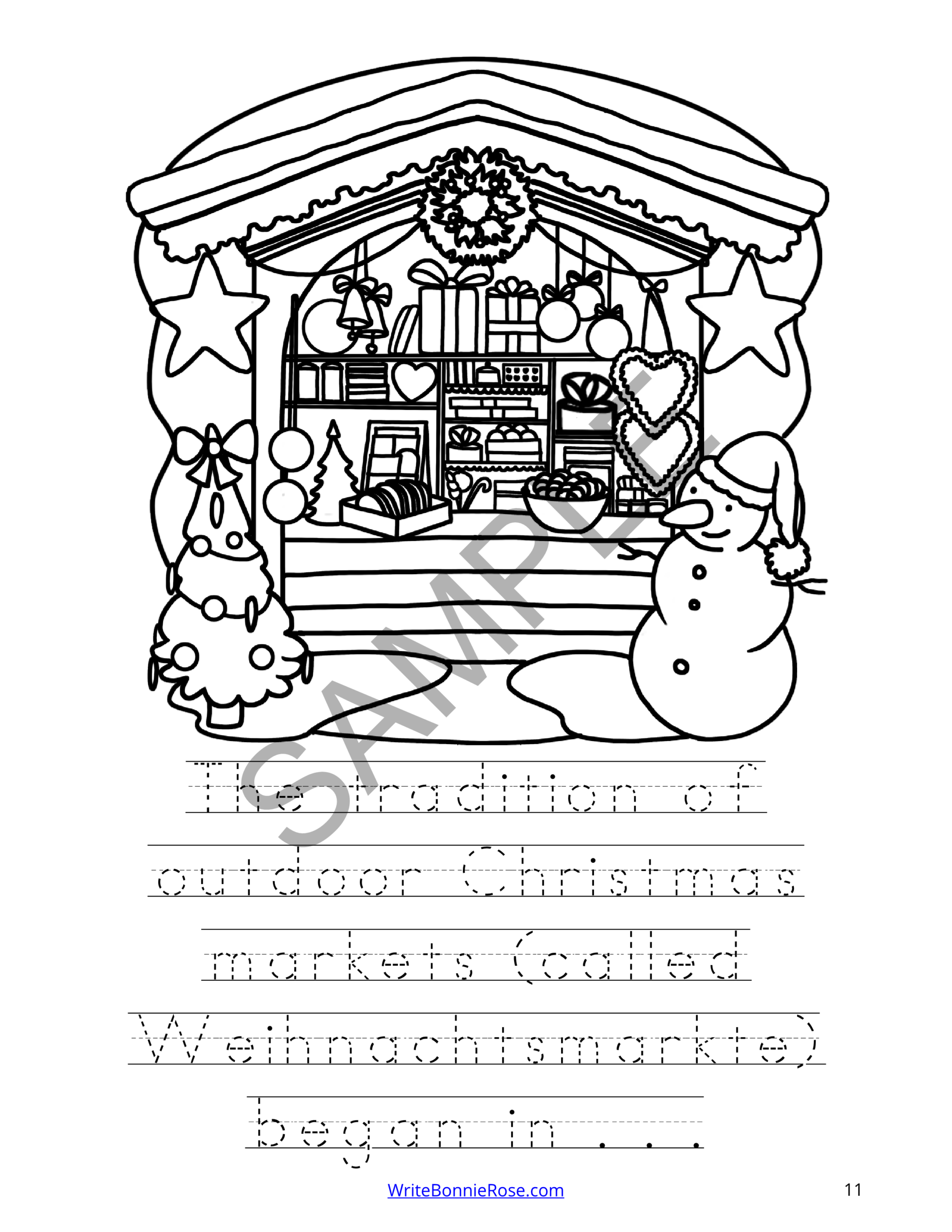 Free printable Christmas Around The World Coloring Sheets featuring a snowman and holiday decorations