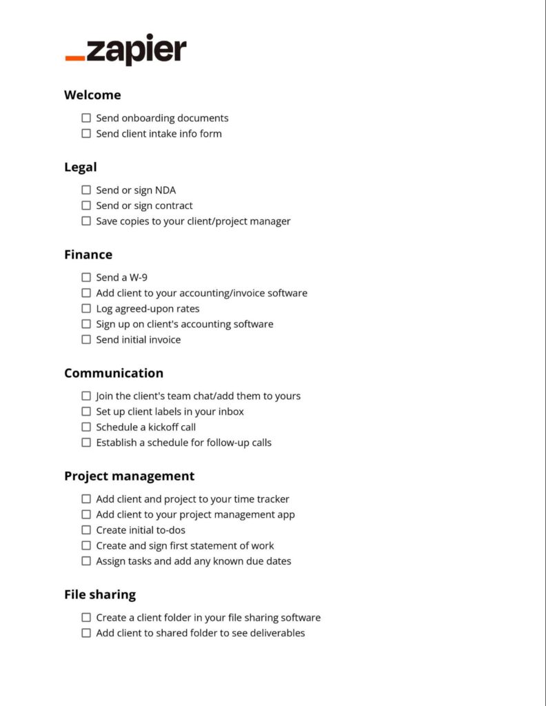 client onboarding checklist