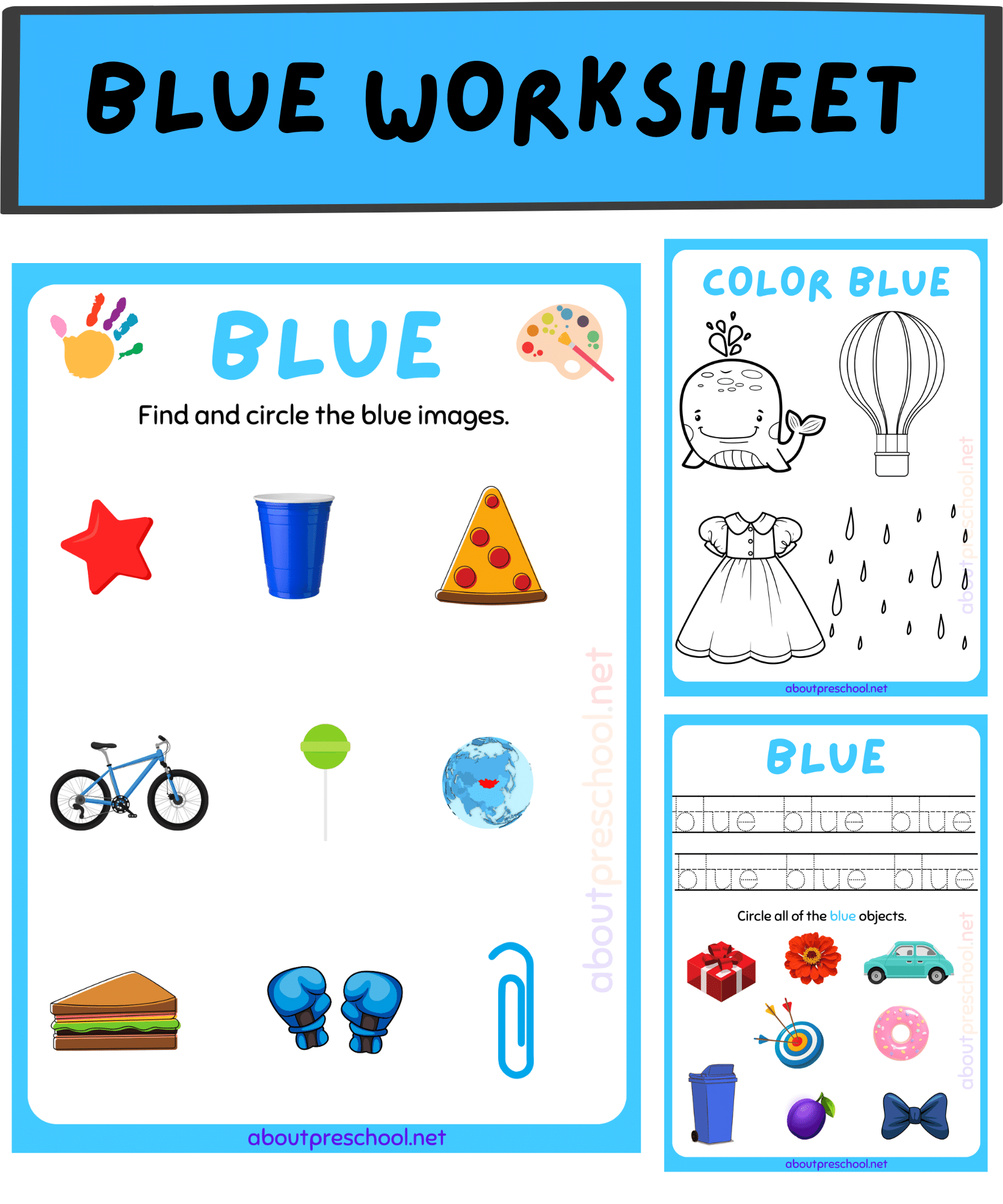 Color Blue Worksheets For Preschool - Fun Blue Activities for Kindergarten Kids: Creative & Engaging Blue ...