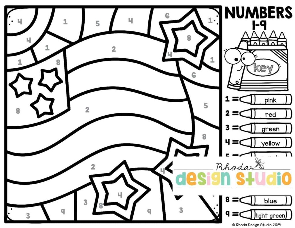 Color By Number 4th Of July Printable Worksheet Free printable Color By Number 4th Of July worksheet featuring stars and stripes
