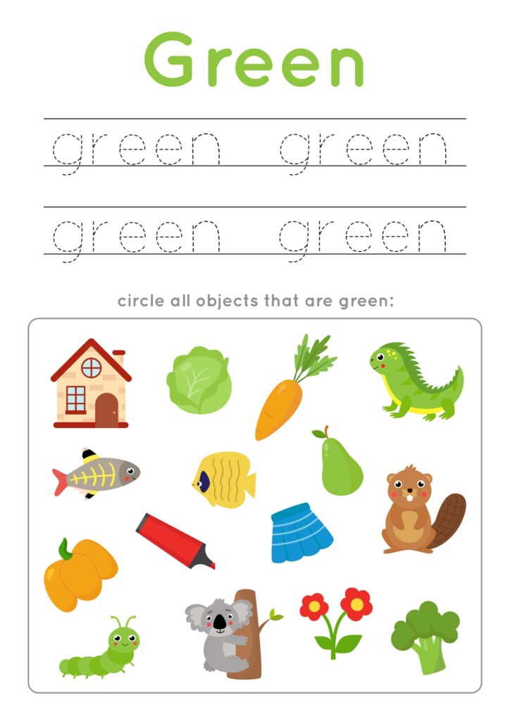 Color Green Worksheet For Preschool - Green Colour Objects For Preschool