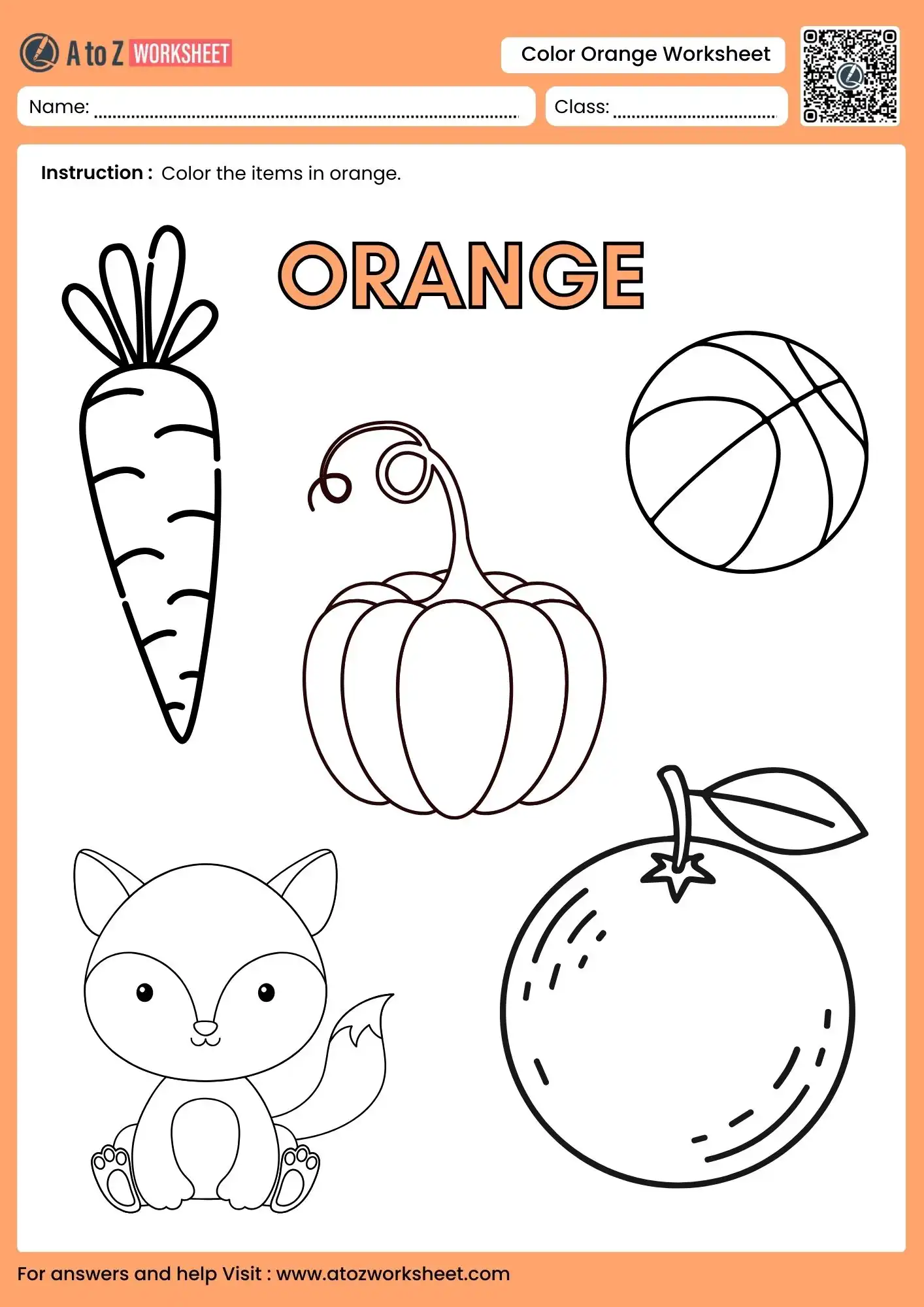 Color Orange Worksheet For Preschoolers - Color Orange Worksheets (Free Printable PDF Pages) - A to Z Worksheet