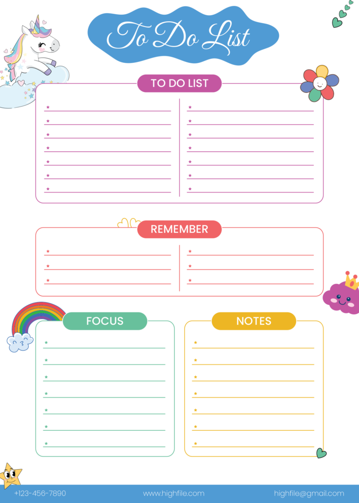 colorful cute to do list template