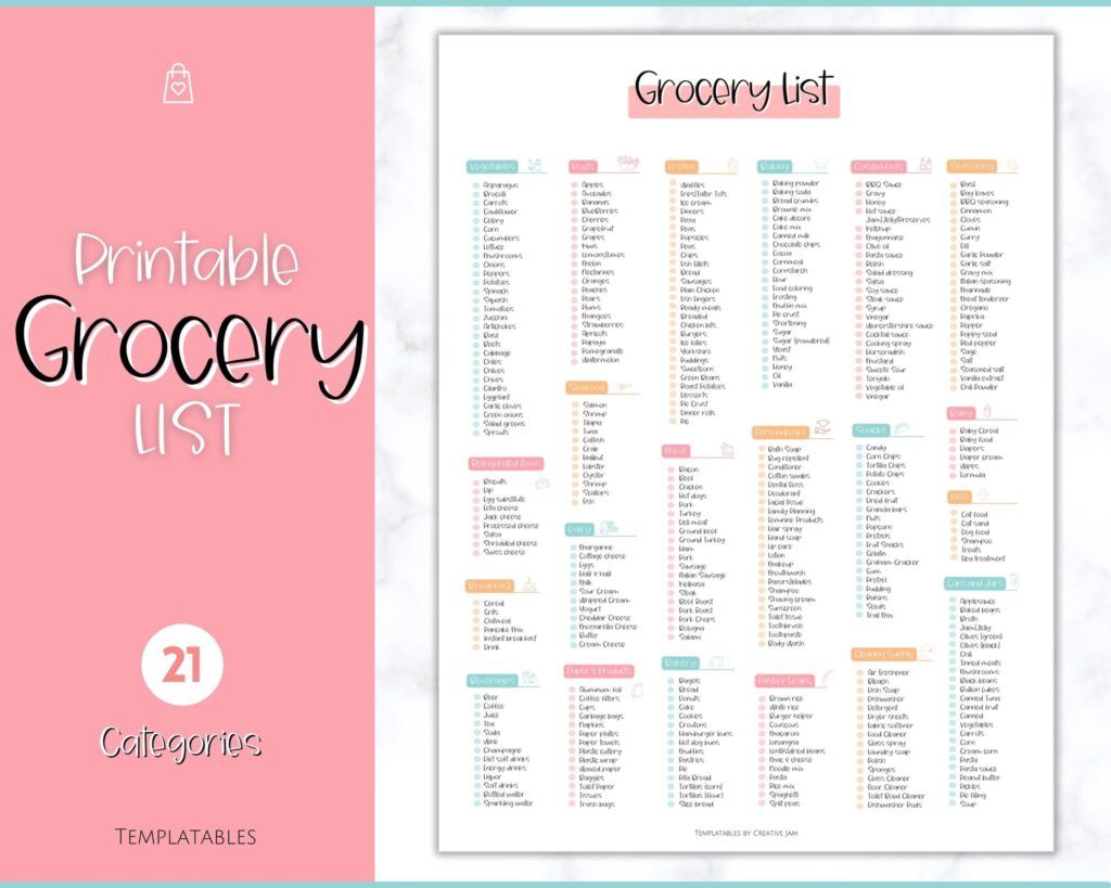 colorful grocery list printable