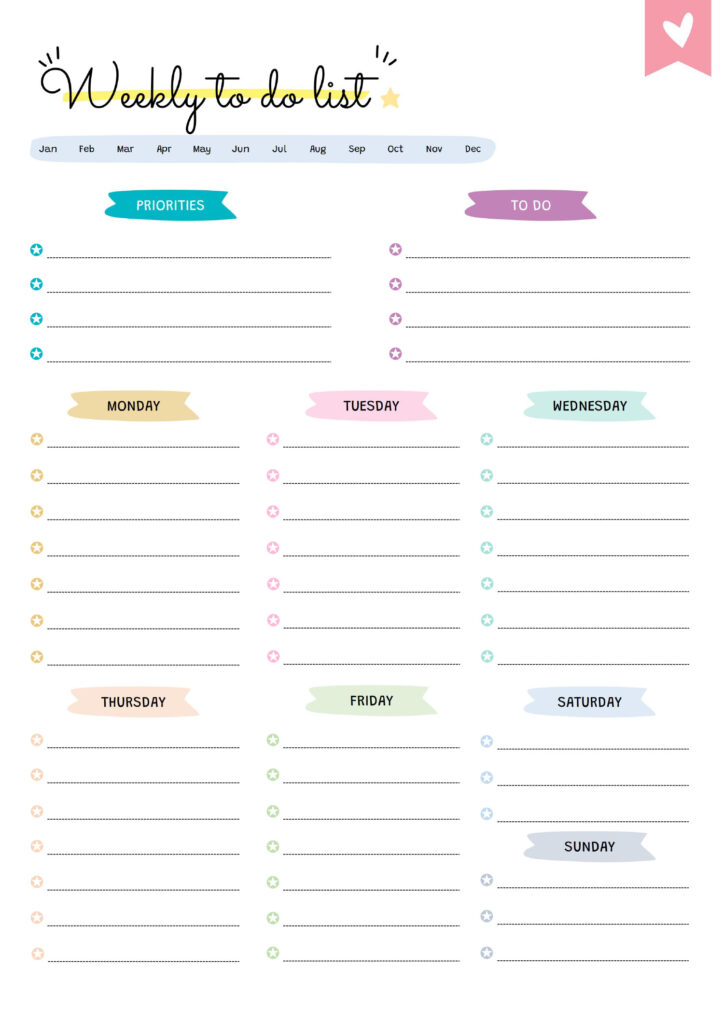 colorful weekly to do list template