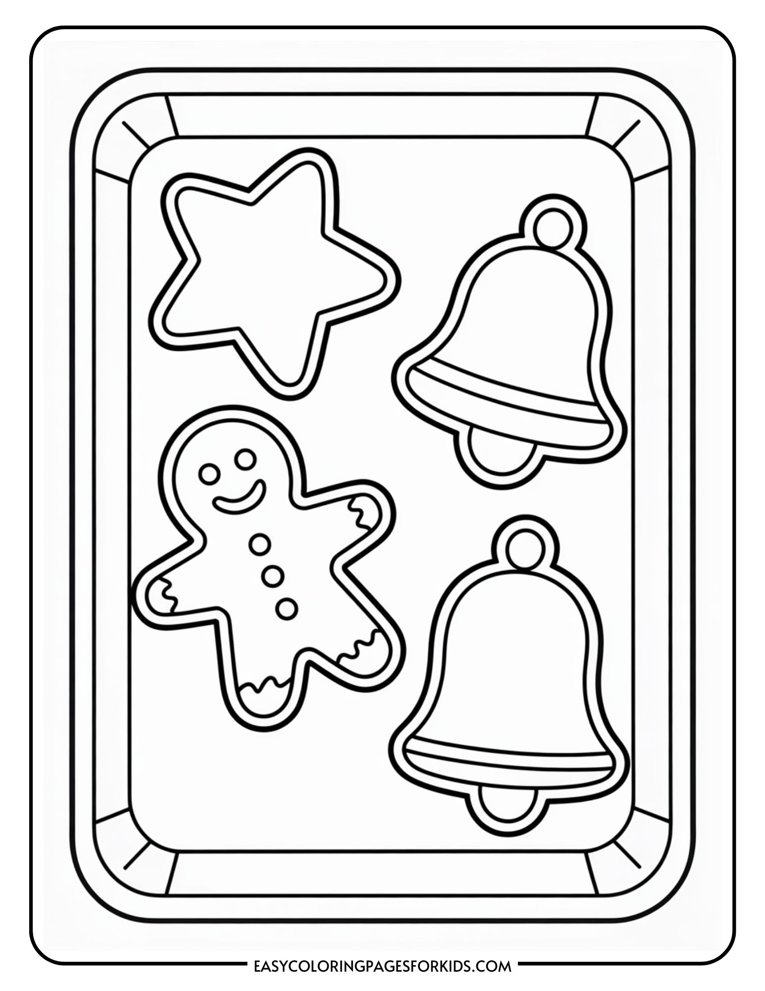 Free printable coloring pages of Christmas cookies featuring a gingerbread man and holiday shapes