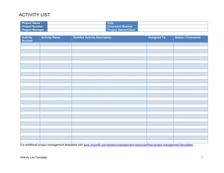 Comprehensive List Template With Suggested Content Addition - activitylisttemplatedocx