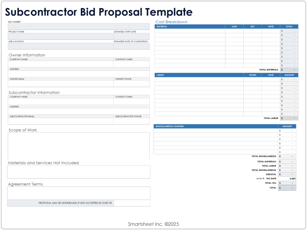 construction bid templates and forms