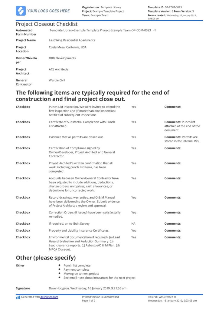 construction project closeout checklist construction project closeout checklist