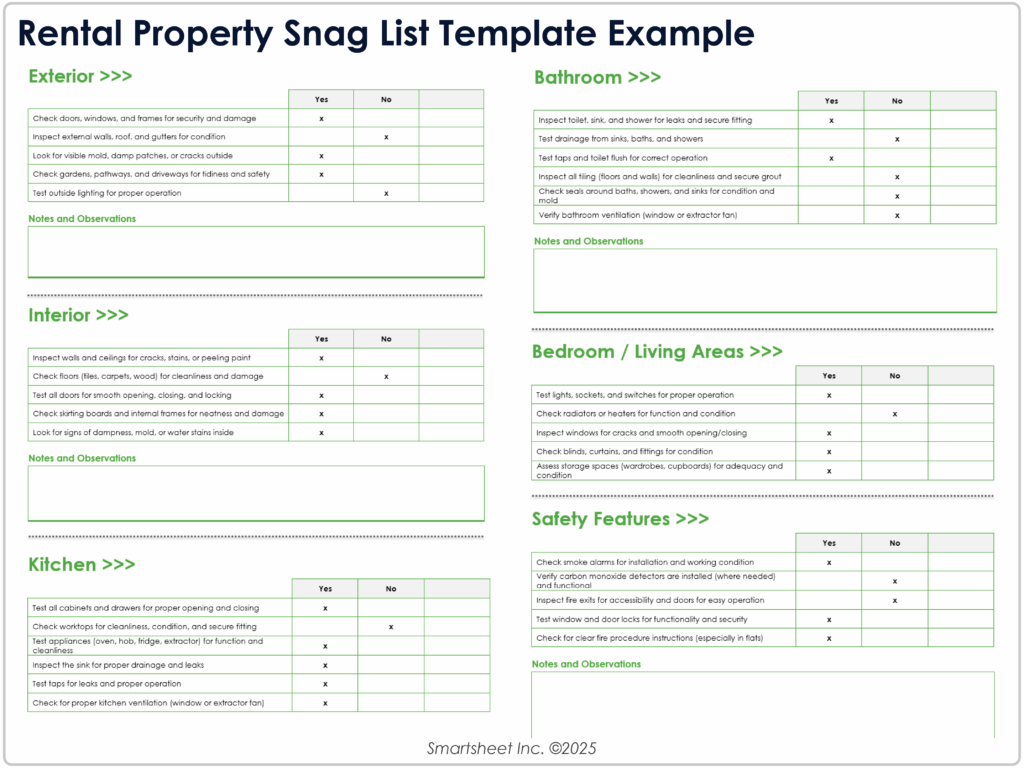 construction snag list template