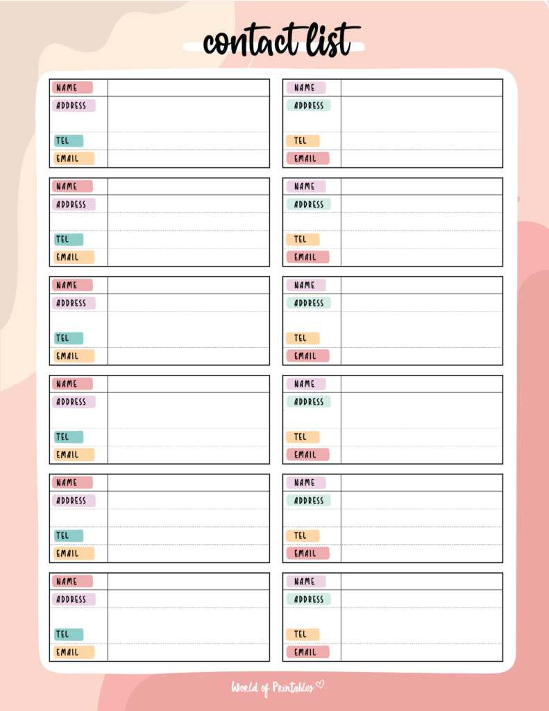 contact list templates contact list templates