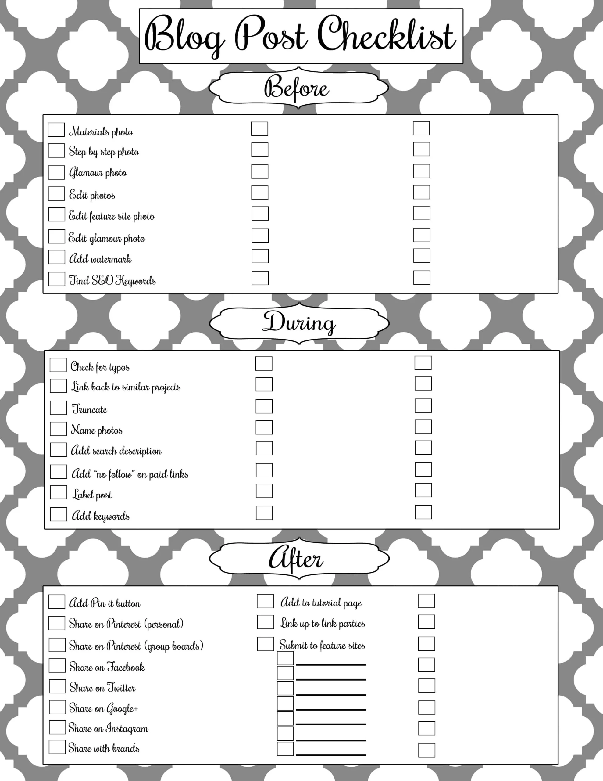 Cool Checklist Template For Girls - blog post writing checklist free