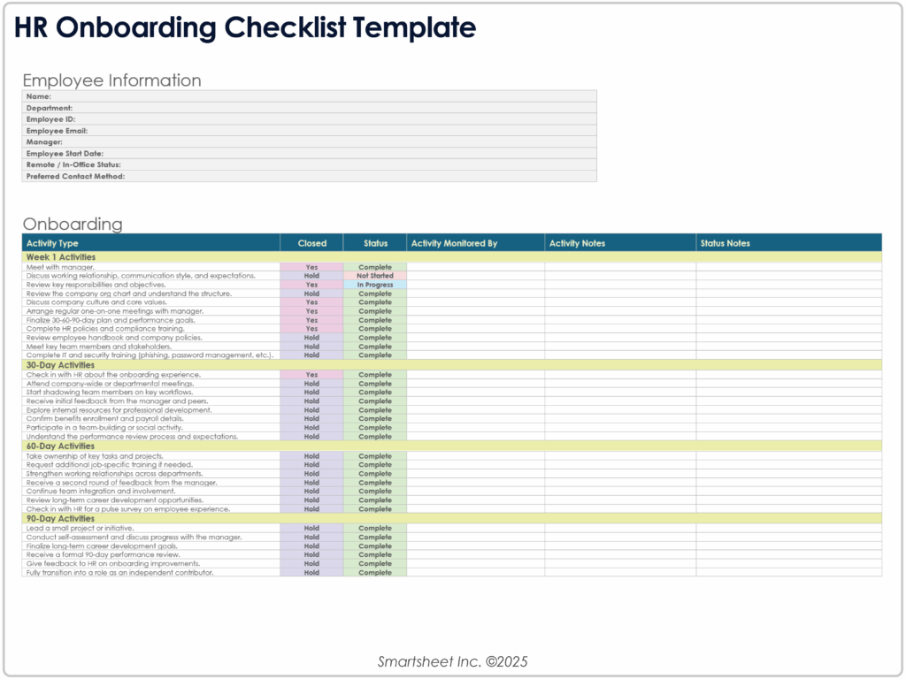 Customer Work Check List Sheet - free onboarding checklists and templates