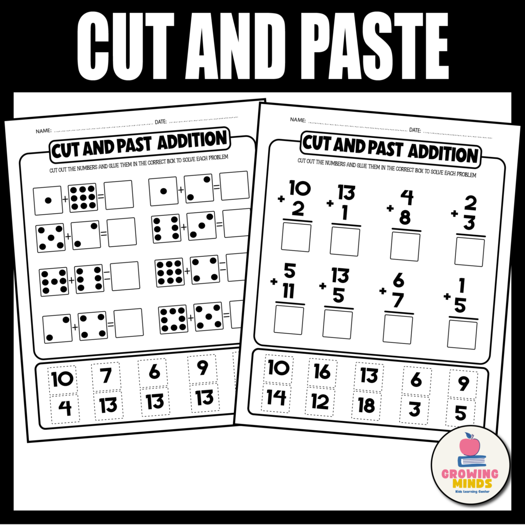 Cut And Paste Addition Worksheets - Addition Cut and Paste to 20 Worksheets-Math centers-Math addition ...