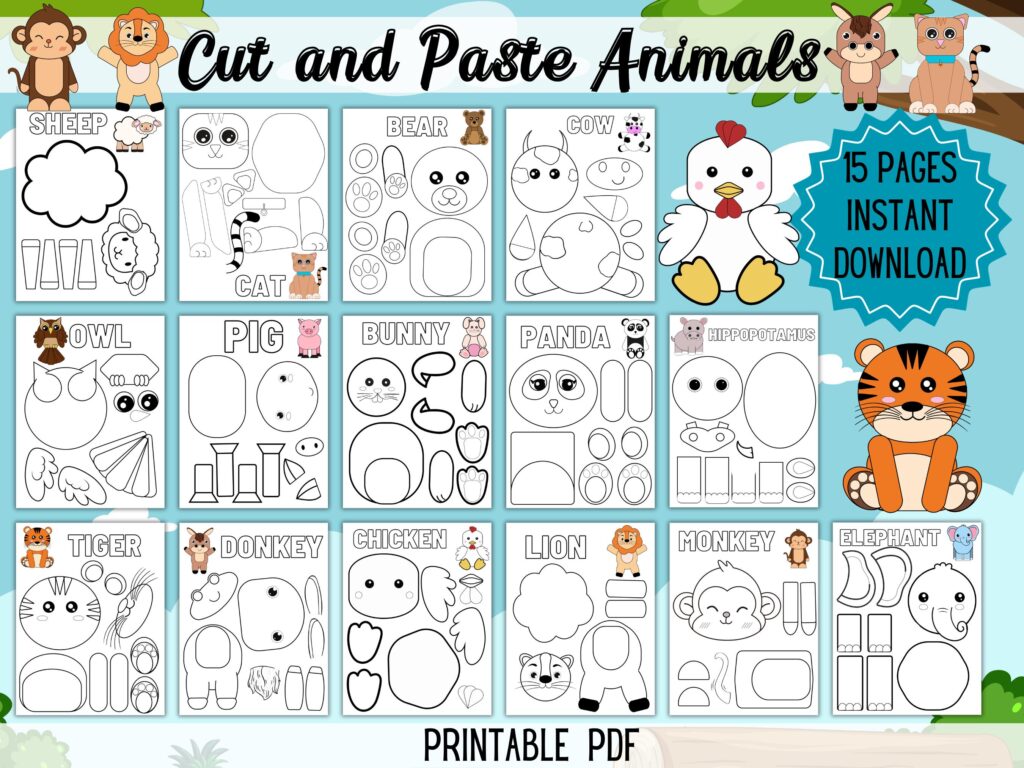 Cut And Paste Worksheets Animals - 15 Fun Animal Cut and Paste Printables for Kids|diy Crafts and ...