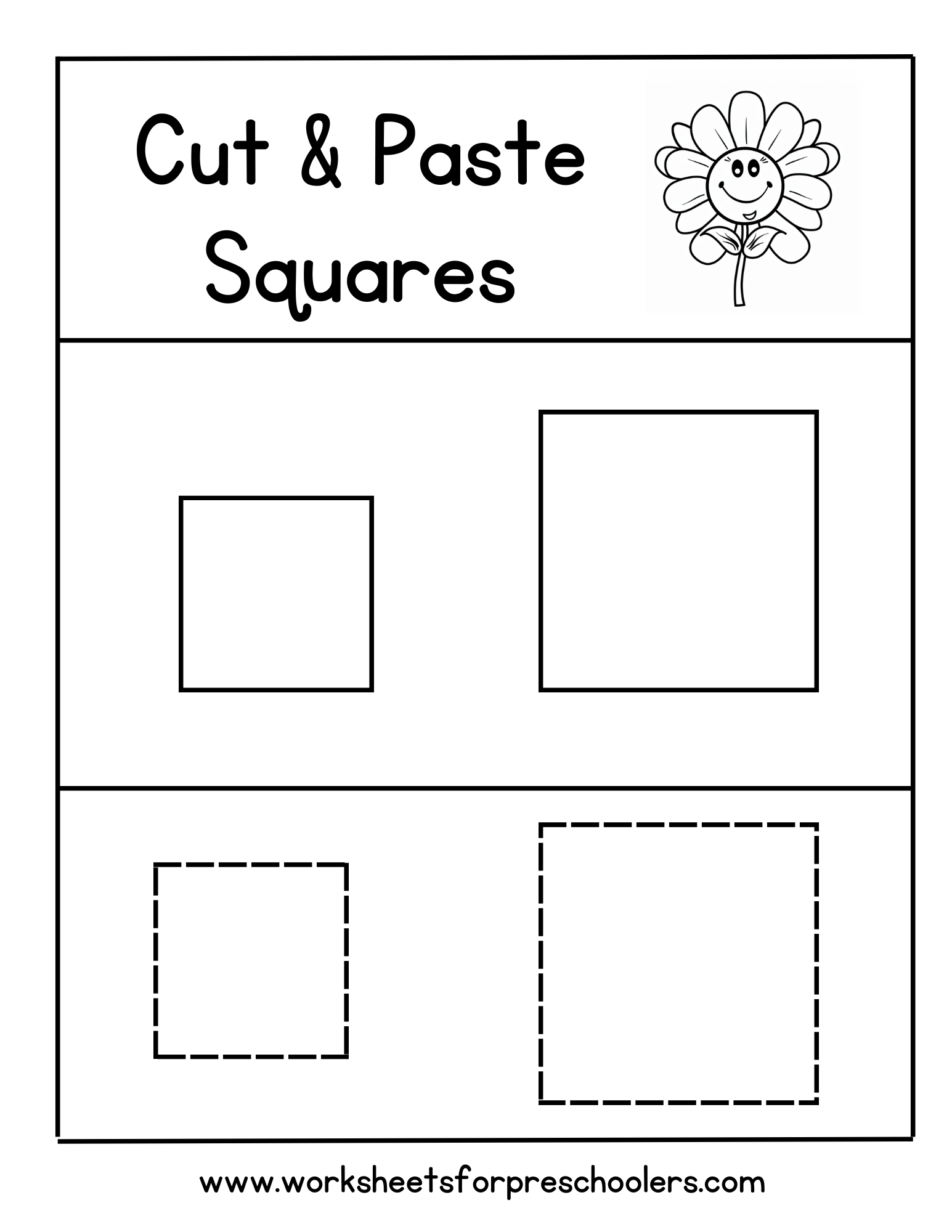Free printable cut and paste worksheets shapes featuring square outlines for preschool activities